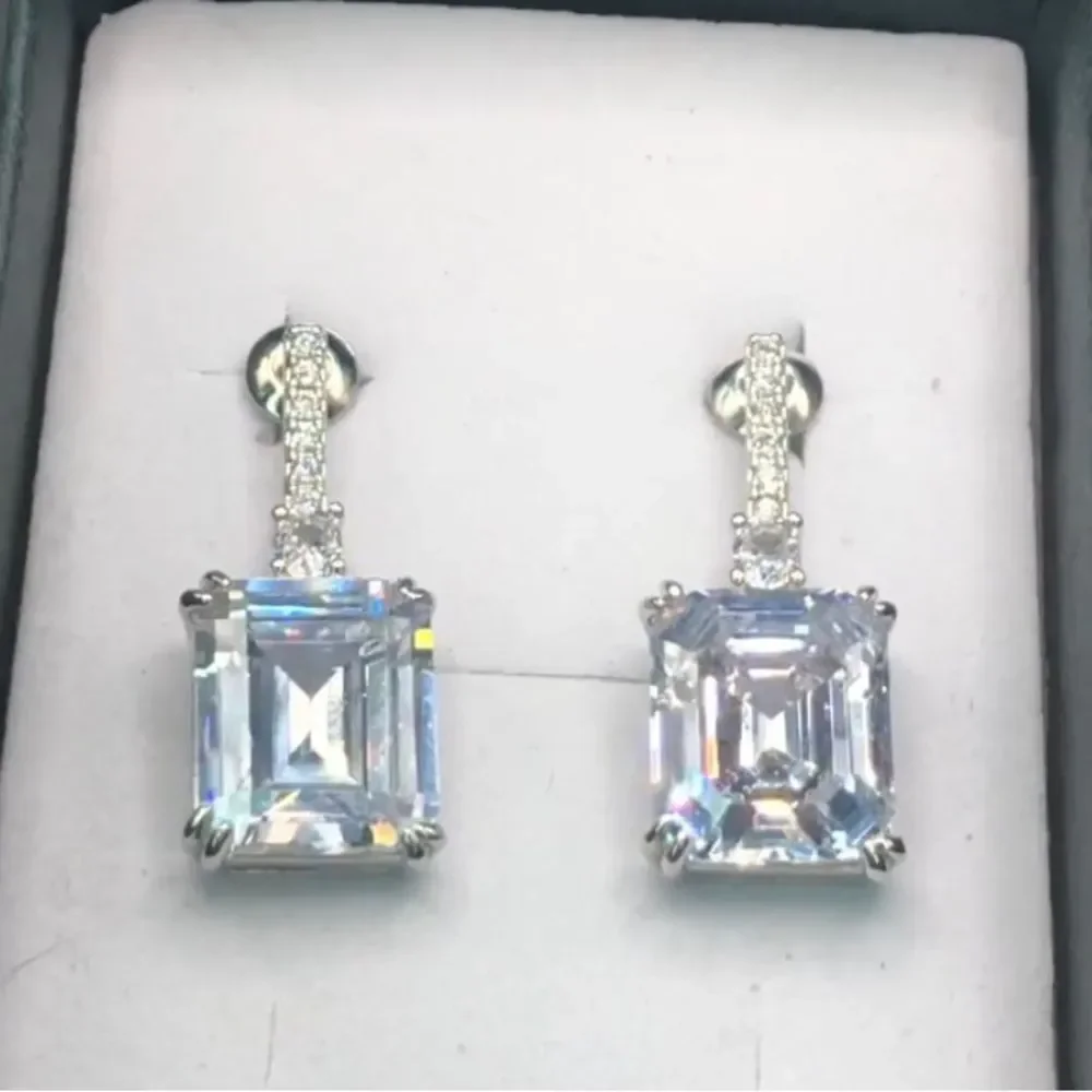 Emerald cut CZ   Diamond Post back Drop Earrings💎